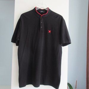 Men's Fit Pique Cotton Polo Sz L Black w/ Red trim Horse Logo Auden Cavill